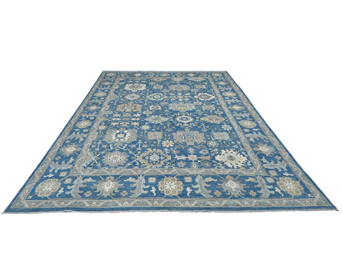10x14 Blue Oushak Turkish Hand Knotted Soft Wool Area Rug